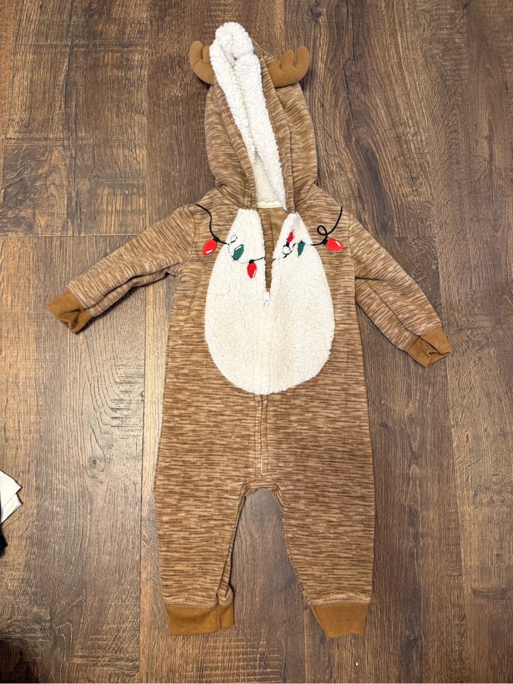 Carter's Cream and Brown Sherpa-Lined Holiday One-Piece